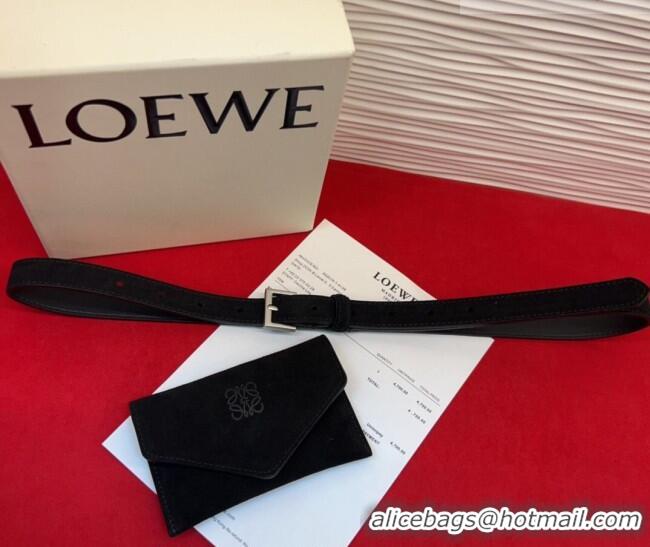 Good Quality Loewe Anagram Pouch Belt 2cm in Suede LW031702 Black 2026