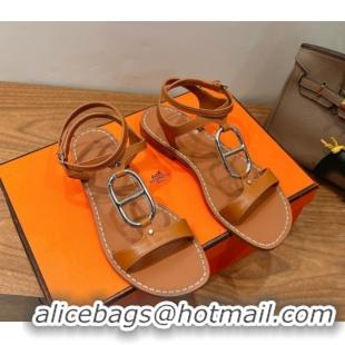Pretty Style Hermes Marinella Flat Sandals in Calfskin Leather with Chaine d'Ancre Buckle 0304001 Brown 2026