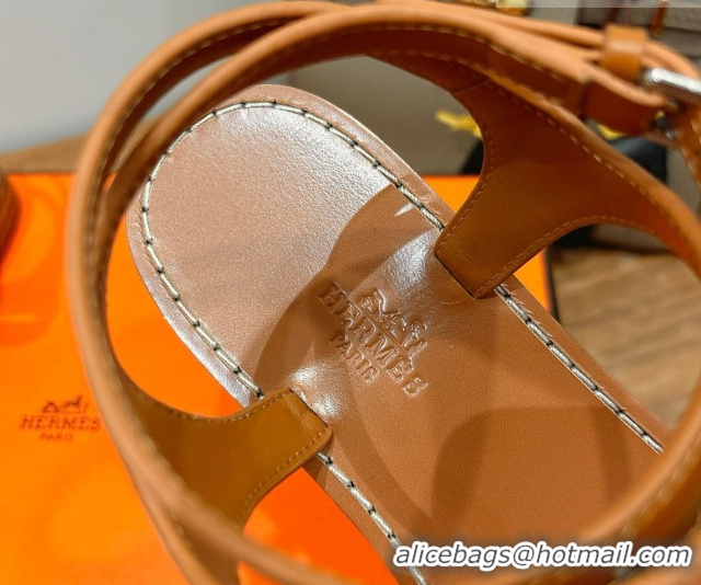 Pretty Style Hermes Marinella Flat Sandals in Calfskin Leather with Chaine d'Ancre Buckle 0304001 Brown 2026