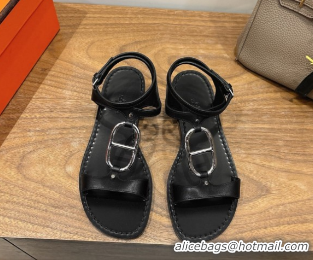 Good Product Hermes Marinella Flat Sandals in Calfskin Leather with Chaine d'Ancre Buckle 0304001 Black 2026
