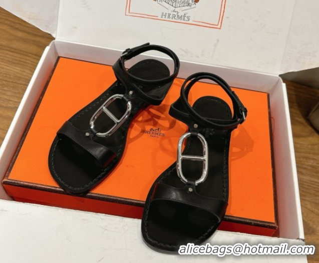 Good Product Hermes Marinella Flat Sandals in Calfskin Leather with Chaine d'Ancre Buckle 0304001 Black 2026