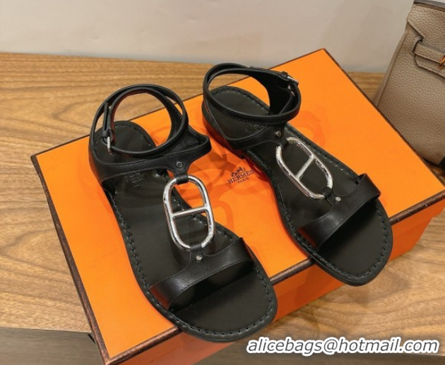 Good Product Hermes Marinella Flat Sandals in Calfskin Leather with Chaine d'Ancre Buckle 0304001 Black 2026