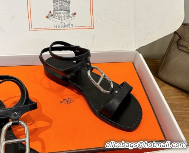 Good Product Hermes Marinella Flat Sandals in Calfskin Leather with Chaine d'Ancre Buckle 0304001 Black 2026