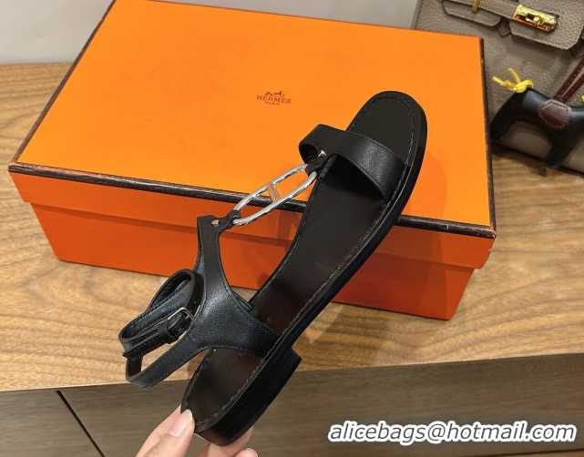 Good Product Hermes Marinella Flat Sandals in Calfskin Leather with Chaine d'Ancre Buckle 0304001 Black 2026