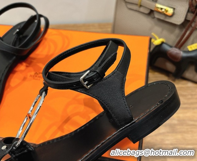 Good Product Hermes Marinella Flat Sandals in Calfskin Leather with Chaine d'Ancre Buckle 0304001 Black 2026