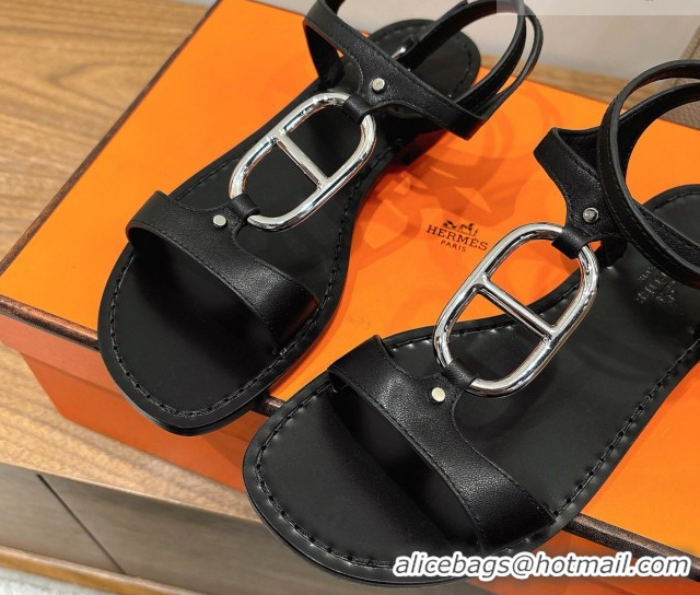 Good Product Hermes Marinella Flat Sandals in Calfskin Leather with Chaine d'Ancre Buckle 0304001 Black 2026