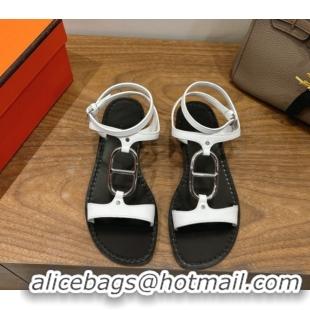 Top Design Hermes Marinella Flat Sandals in Calfskin Leather with Chaine d'Ancre Buckle 0304001 White 2026