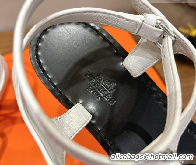 Top Design Hermes Marinella Flat Sandals in Calfskin Leather with Chaine d'Ancre Buckle 0304001 White 2026