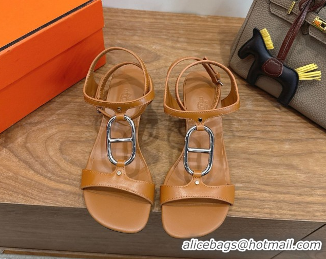 Good Looking Hermes Marinella Flat Sandals in Calfskin Leather with Chaine d'Ancre Buckle 0304001 Brown 2026