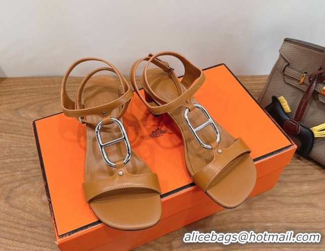 Good Looking Hermes Marinella Flat Sandals in Calfskin Leather with Chaine d'Ancre Buckle 0304001 Brown 2026