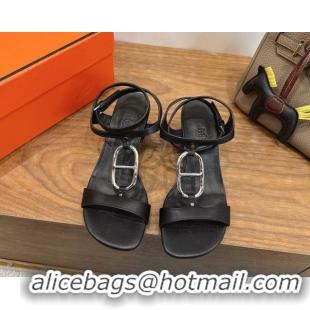 Best Product Hermes Marinella Heel Sandals 5cm in Calfskin Leather with Chaine d'Ancre Buckle 6030400 Black 2026 