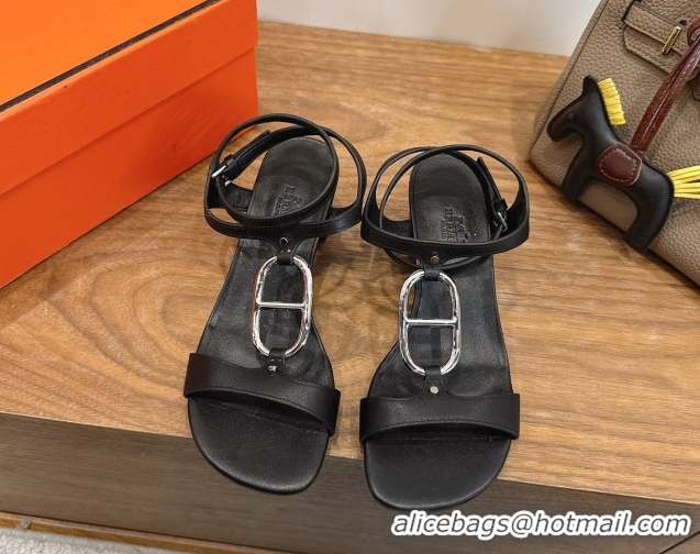 Best Product Hermes Marinella Heel Sandals 5cm in Calfskin Leather with Chaine d'Ancre Buckle 6030400 Black 2026 