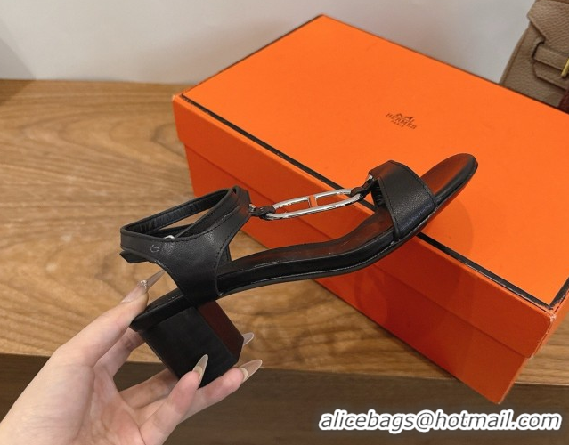 Best Product Hermes Marinella Heel Sandals 5cm in Calfskin Leather with Chaine d'Ancre Buckle 6030400 Black 2026 
