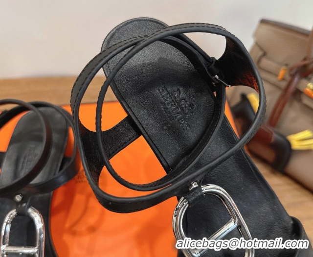 Best Product Hermes Marinella Heel Sandals 5cm in Calfskin Leather with Chaine d'Ancre Buckle 6030400 Black 2026 