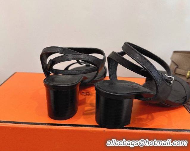 Best Product Hermes Marinella Heel Sandals 5cm in Calfskin Leather with Chaine d'Ancre Buckle 6030400 Black 2026 