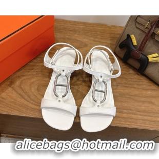 Shop Duplicate Hermes Marinella Heel Sandals 5cm in Calfskin Leather with Chaine d'Ancre Buckle 6030400 White 2026 