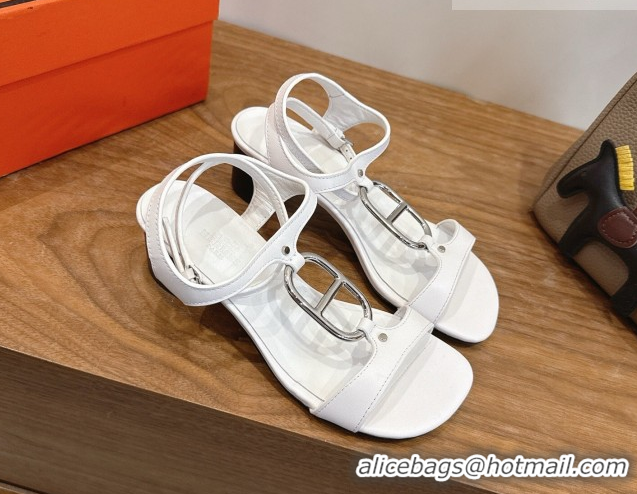Shop Duplicate Hermes Marinella Heel Sandals 5cm in Calfskin Leather with Chaine d'Ancre Buckle 6030400 White 2026 