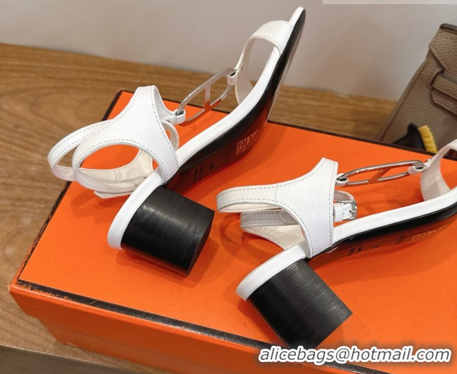 Shop Duplicate Hermes Marinella Heel Sandals 5cm in Calfskin Leather with Chaine d'Ancre Buckle 6030400 White 2026 