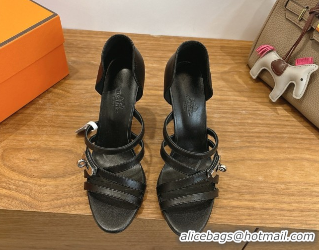 Most Popular Hermes Lipstick Heel Sandals 10.5cm with Kelly Buckle in Calfskin Leather 0304007 Black 2026