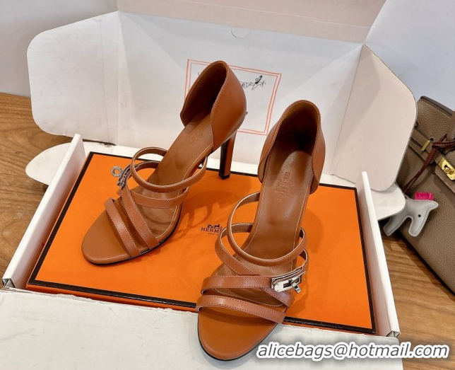 Good Quality Hermes Lipstick Heel Sandals 10.5cm with Kelly Buckle in Calfskin Leather 0304007 Brown 2026