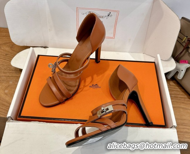 Good Quality Hermes Lipstick Heel Sandals 10.5cm with Kelly Buckle in Calfskin Leather 0304007 Brown 2026