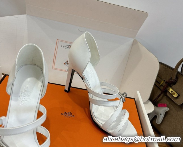 Durable Hermes Lipstick Heel Sandals 10.5cm with Kelly Buckle in Calfskin Leather 0304007 White 2026
