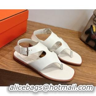 Unique Style Hermes Karen Flat Thong Sandals in Calfskin Leather 0304010 White 2026