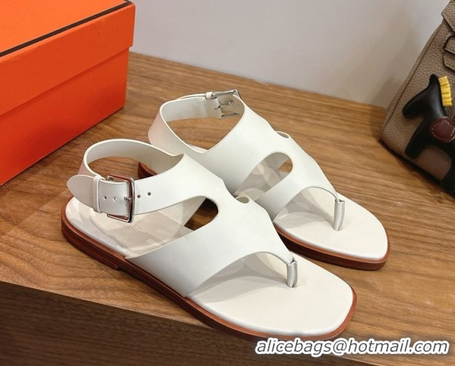 Unique Style Hermes Karen Flat Thong Sandals in Calfskin Leather 0304010 White 2026
