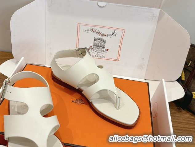 Unique Style Hermes Karen Flat Thong Sandals in Calfskin Leather 0304010 White 2026