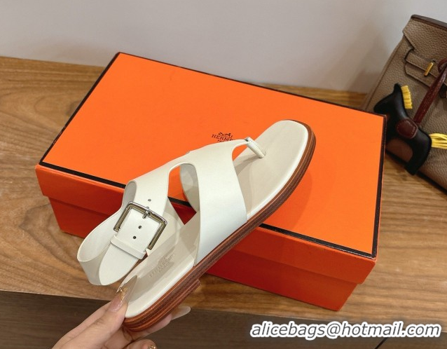 Unique Style Hermes Karen Flat Thong Sandals in Calfskin Leather 0304010 White 2026