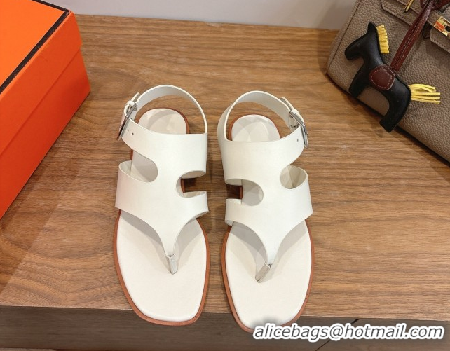 Unique Style Hermes Karen Flat Thong Sandals in Calfskin Leather 0304010 White 2026