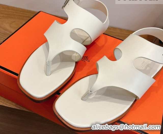 Unique Style Hermes Karen Flat Thong Sandals in Calfskin Leather 0304010 White 2026