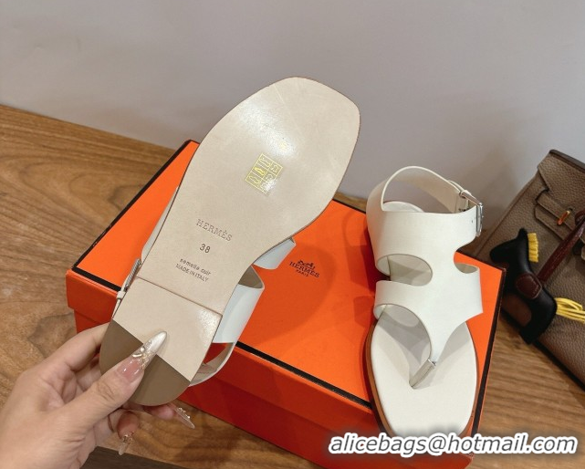 Unique Style Hermes Karen Flat Thong Sandals in Calfskin Leather 0304010 White 2026
