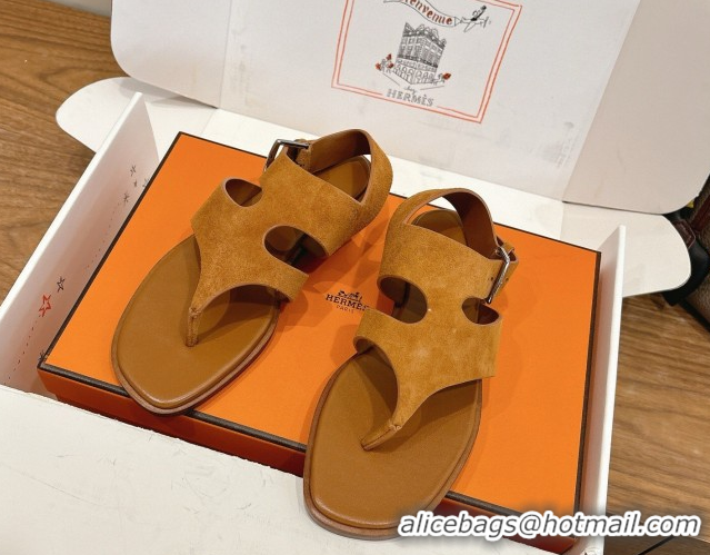 Grade Quality Hermes Karen Flat Thong Sandals in Suede 0304010 Brown 2026