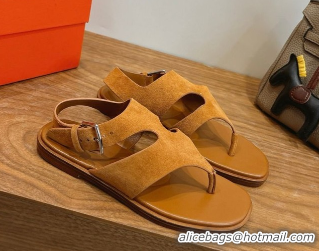 Grade Quality Hermes Karen Flat Thong Sandals in Suede 0304010 Brown 2026
