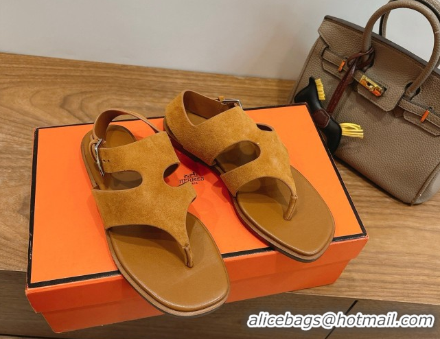 Grade Quality Hermes Karen Flat Thong Sandals in Suede 0304010 Brown 2026