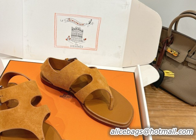 Grade Quality Hermes Karen Flat Thong Sandals in Suede 0304010 Brown 2026