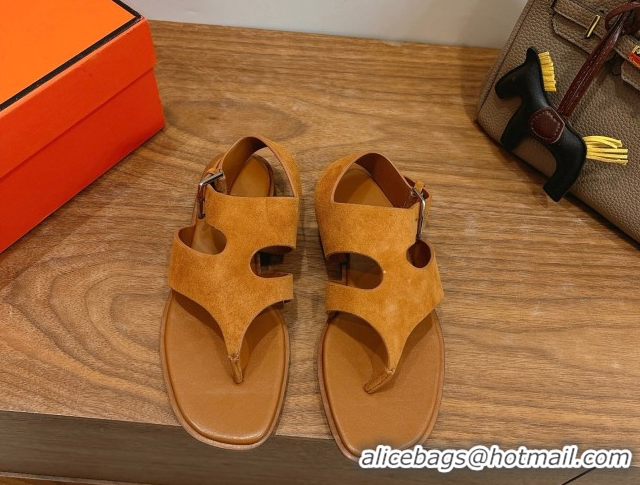 Grade Quality Hermes Karen Flat Thong Sandals in Suede 0304010 Brown 2026