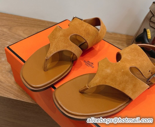 Grade Quality Hermes Karen Flat Thong Sandals in Suede 0304010 Brown 2026