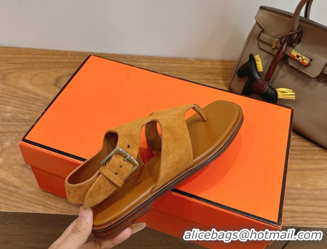 Grade Quality Hermes Karen Flat Thong Sandals in Suede 0304010 Brown 2026