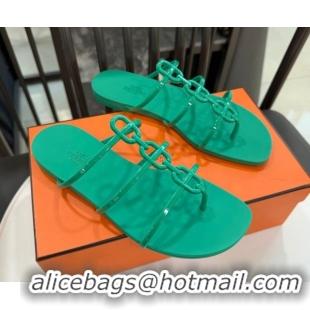 Cheap Price Hermes Mykonos Flat Slides Sandal in TPU with Chaine d'Ancre Green 2026 0304014