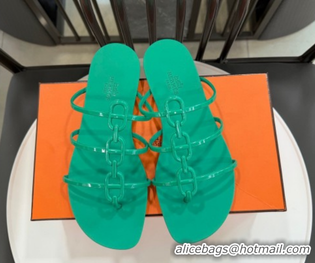 Cheap Price Hermes Mykonos Flat Slides Sandal in TPU with Chaine d'Ancre Green 2026 0304014