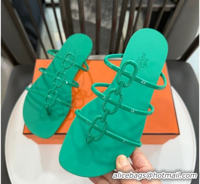 Cheap Price Hermes Mykonos Flat Slides Sandal in TPU with Chaine d'Ancre Green 2026 0304014