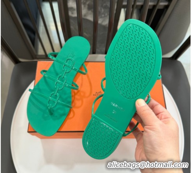 Cheap Price Hermes Mykonos Flat Slides Sandal in TPU with Chaine d'Ancre Green 2026 0304014