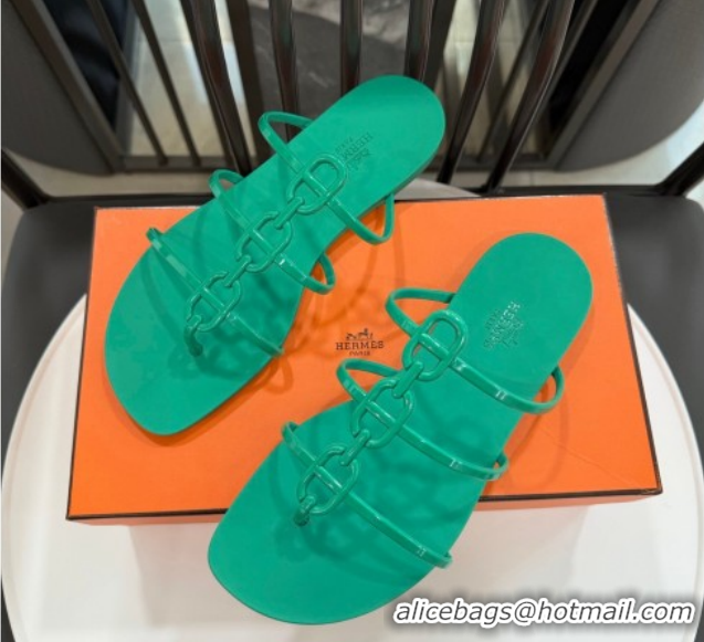 Cheap Price Hermes Mykonos Flat Slides Sandal in TPU with Chaine d'Ancre Green 2026 0304014