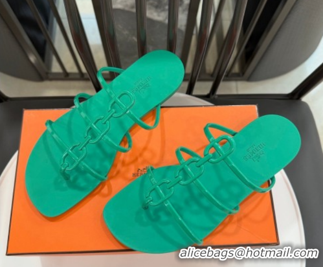 Cheap Price Hermes Mykonos Flat Slides Sandal in TPU with Chaine d'Ancre Green 2026 0304014