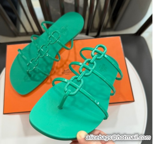Cheap Price Hermes Mykonos Flat Slides Sandal in TPU with Chaine d'Ancre Green 2026 0304014