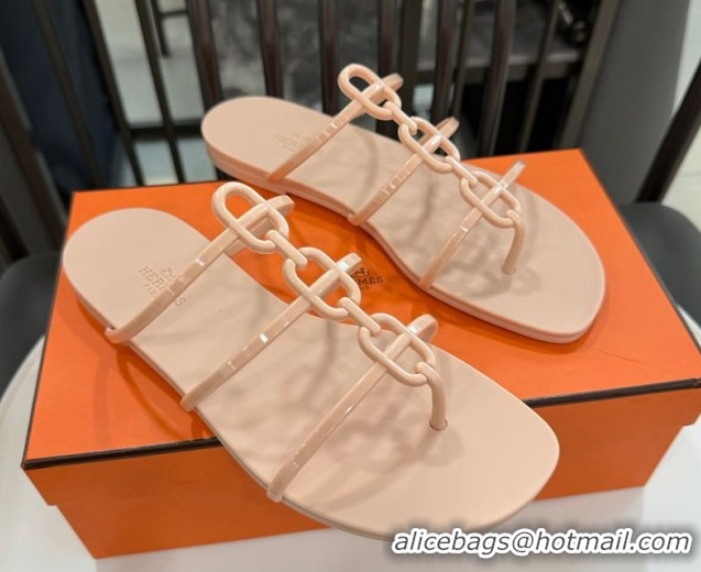 Famous Hermes Mykonos Flat Slides Sandal in TPU with Chaine d'Ancre Nude 2026 0304015
