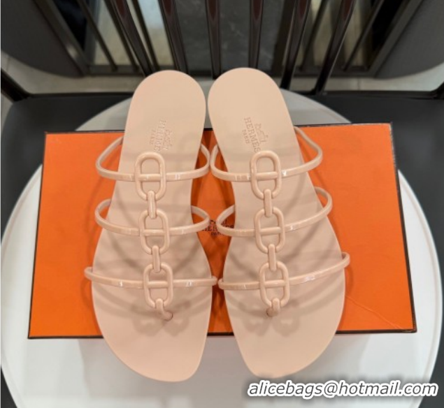 Famous Hermes Mykonos Flat Slides Sandal in TPU with Chaine d'Ancre Nude 2026 0304015