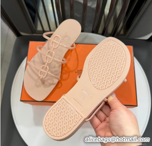 Famous Hermes Mykonos Flat Slides Sandal in TPU with Chaine d'Ancre Nude 2026 0304015